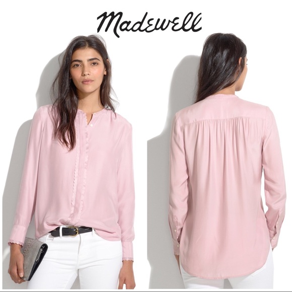 Madewell Tops - NWT Madewell Blush Pink Silk Scallop trim Blouse